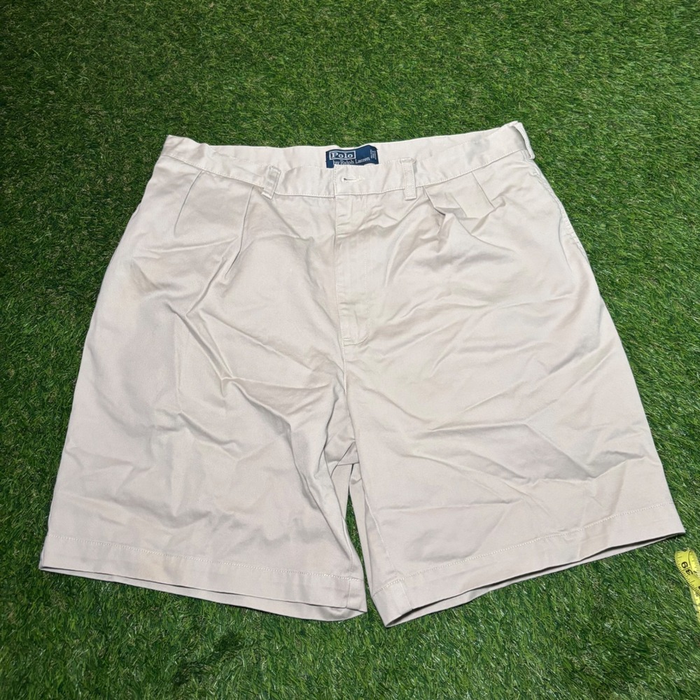 Polo Ralph Lauren Tyler Short Mens 36 Tan Khaki Pleated Cotton Chino Shorts 9in